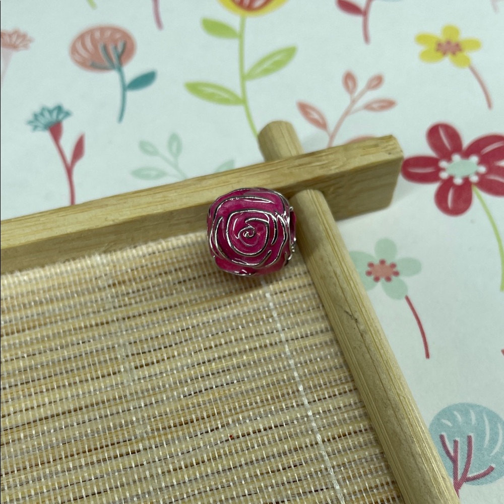 Elegant Pink Rose Charm Fits Pandora
